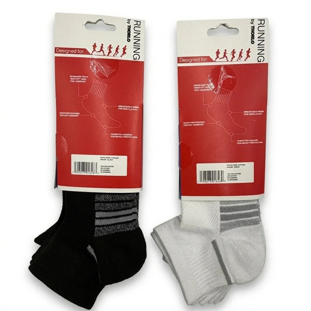 Thorlo Running Ankle Socks Mens 7-12 Black White 6 Pair Pack Moderate Cushion